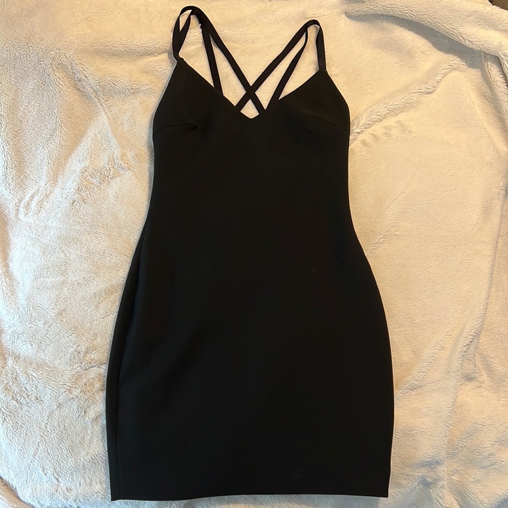 Elizabeth and James black mini dress with cross back straps